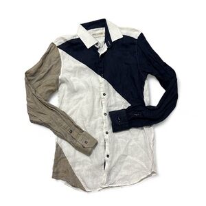 Mojito Collection Linen Shirt Adult S White Striped Blue Button Up Guayabera